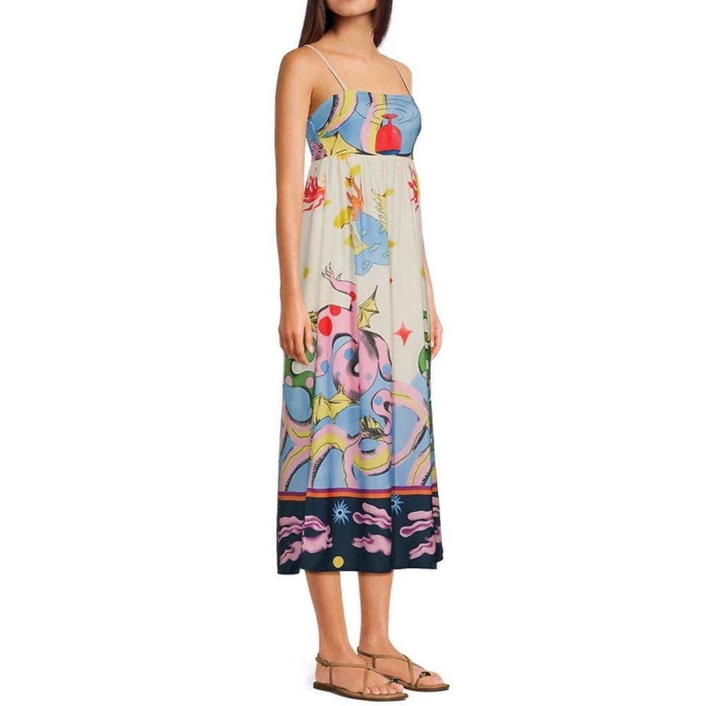Evolutionary Apparel Whimsical Print Midi Dress Medium